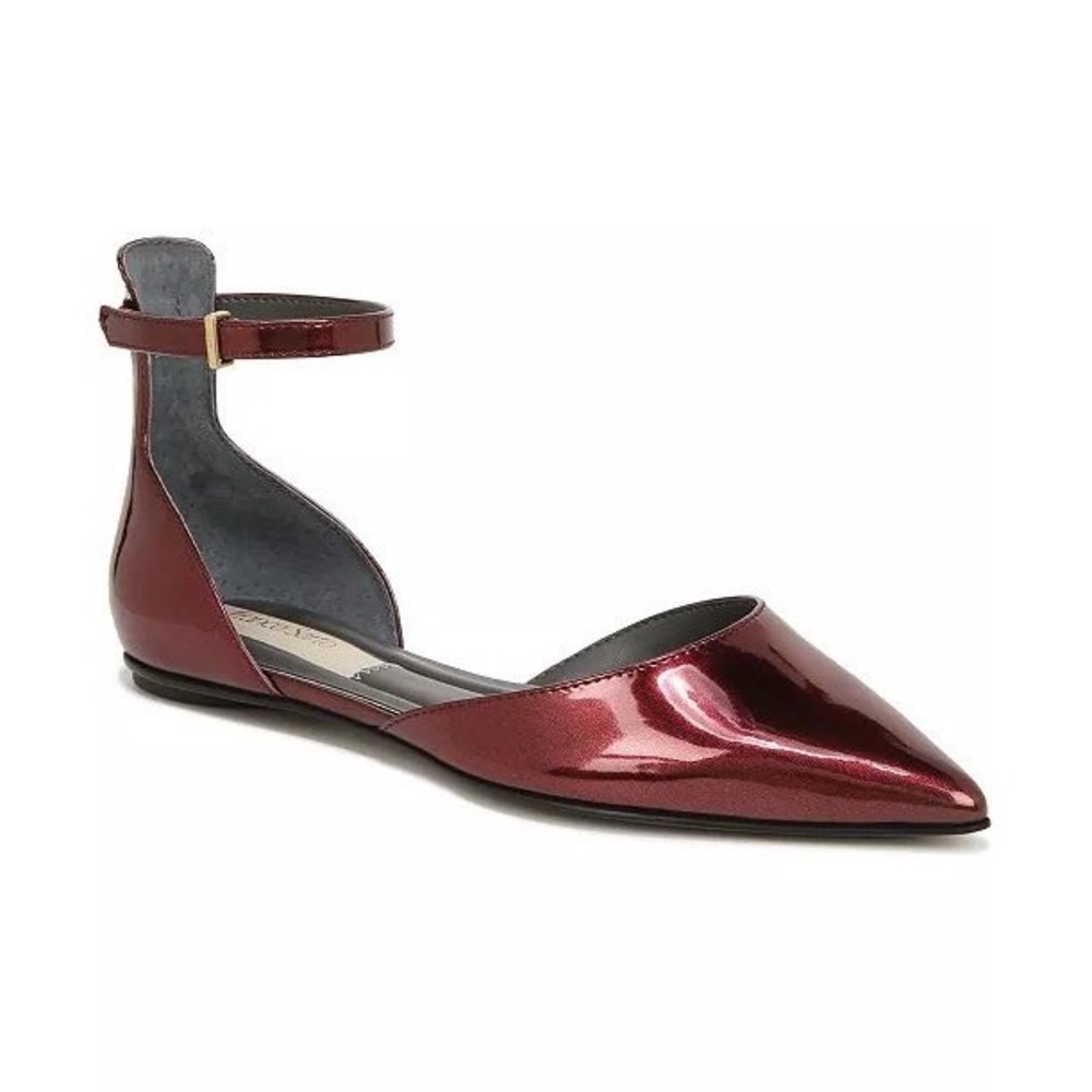 Franco Sarto Racer-Flat D'Orsay Womens 8 Mars Red Metallic Ankle Strap Pointed